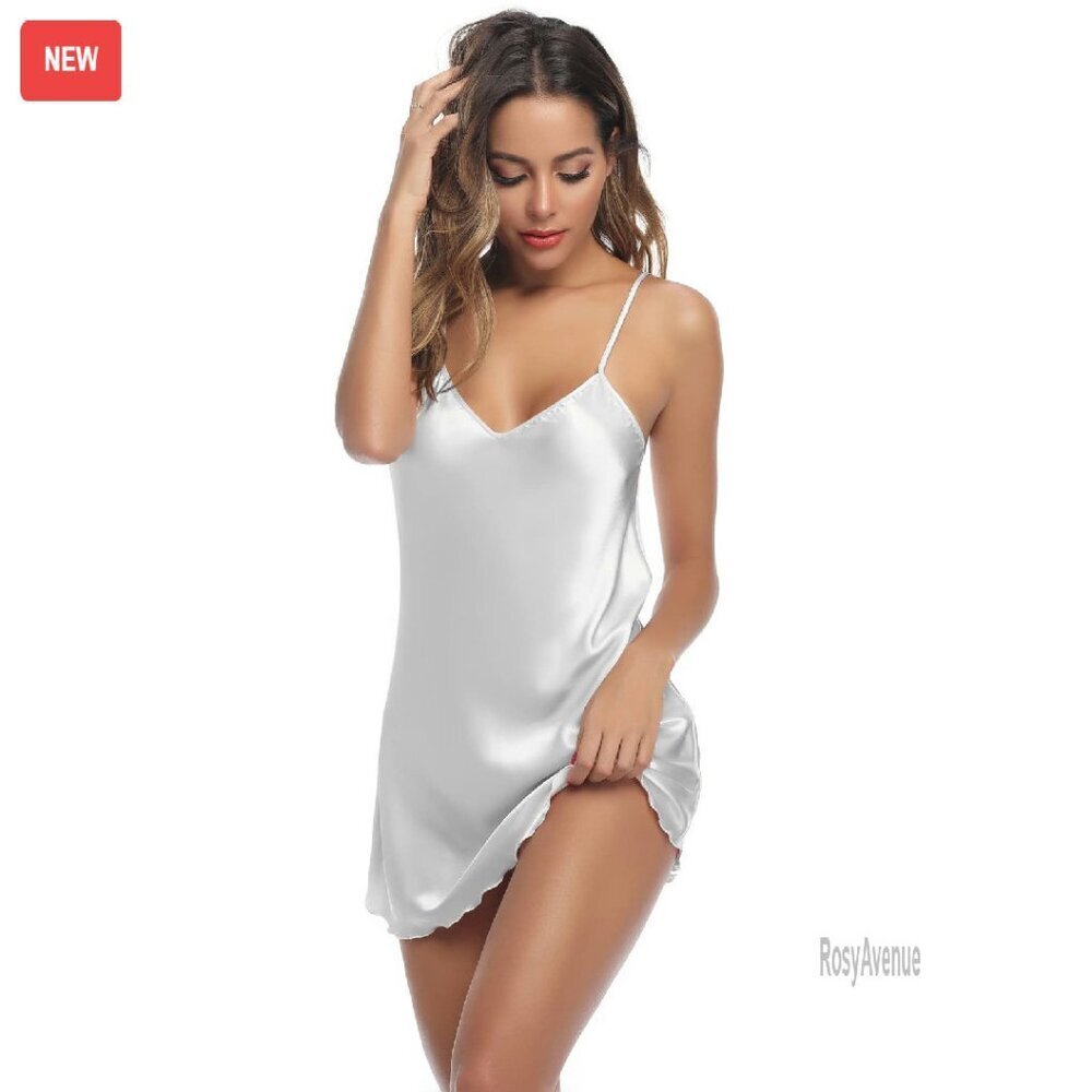 Satin Silk Nightgown V Neck Adjustable Strap Short Sleepwear